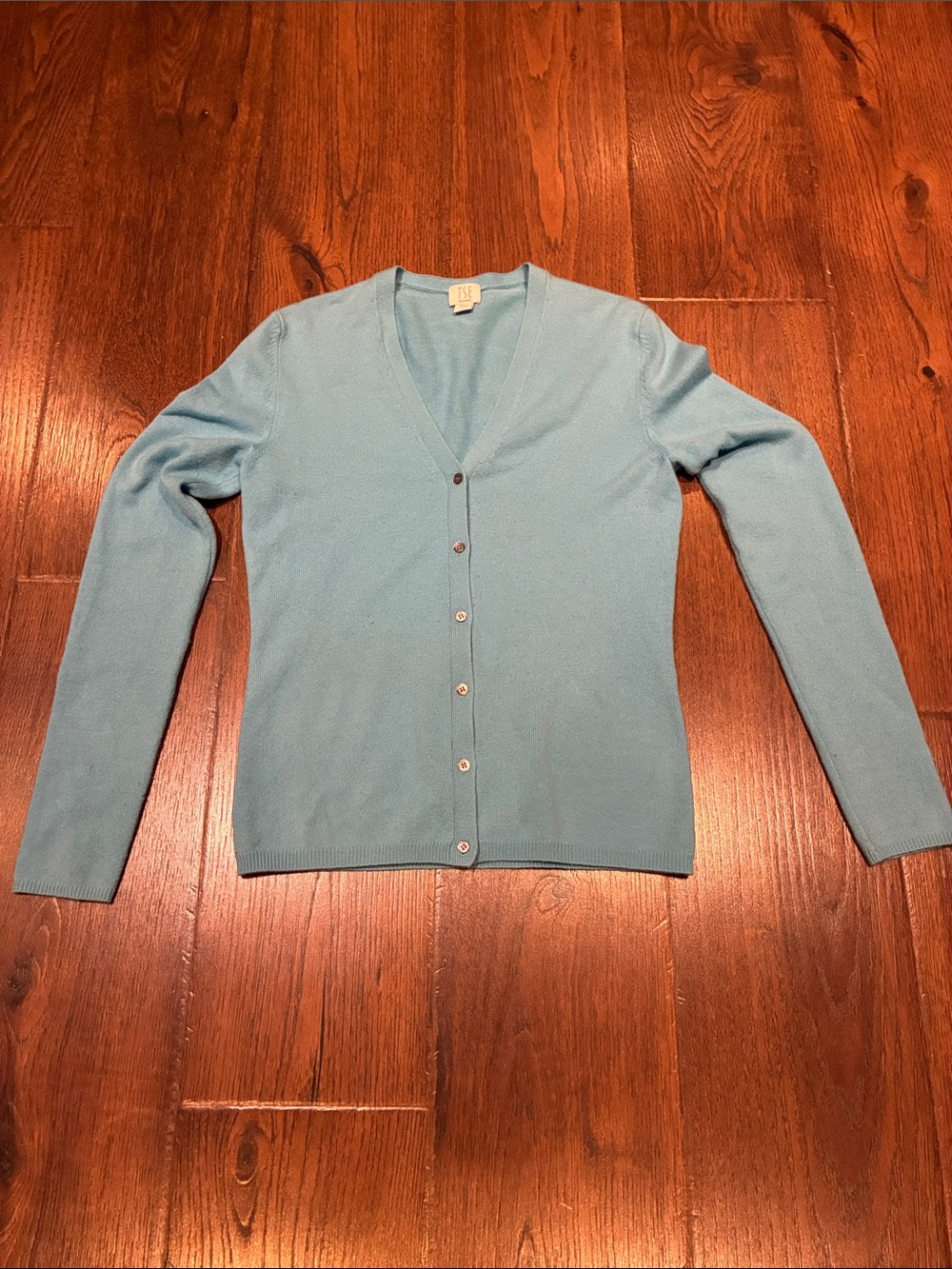 TSE Light Blue V-Neck Button Cardigan